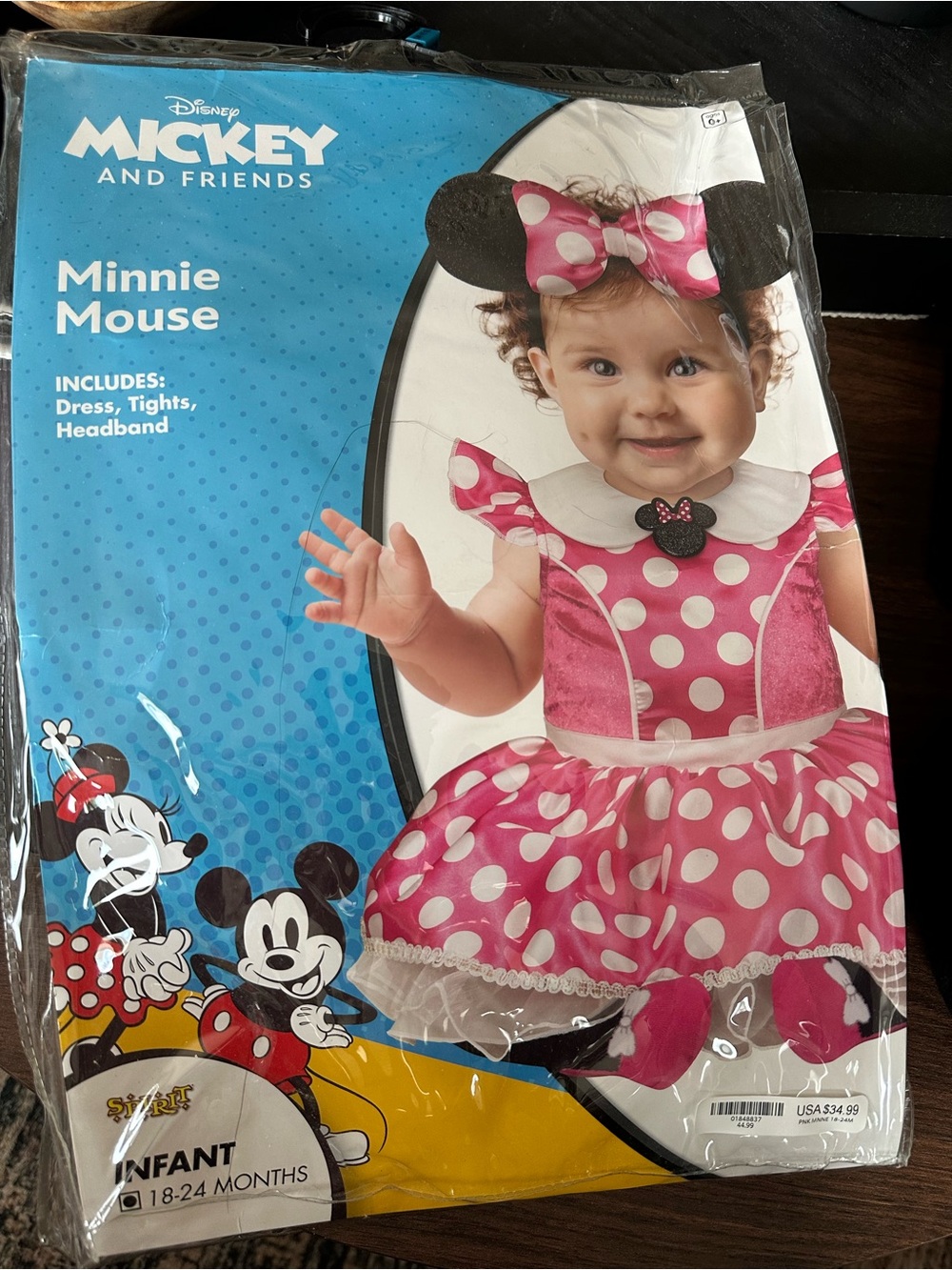 Disney Minnie Mouse Pink Polka Dot Dress Costume with Headband